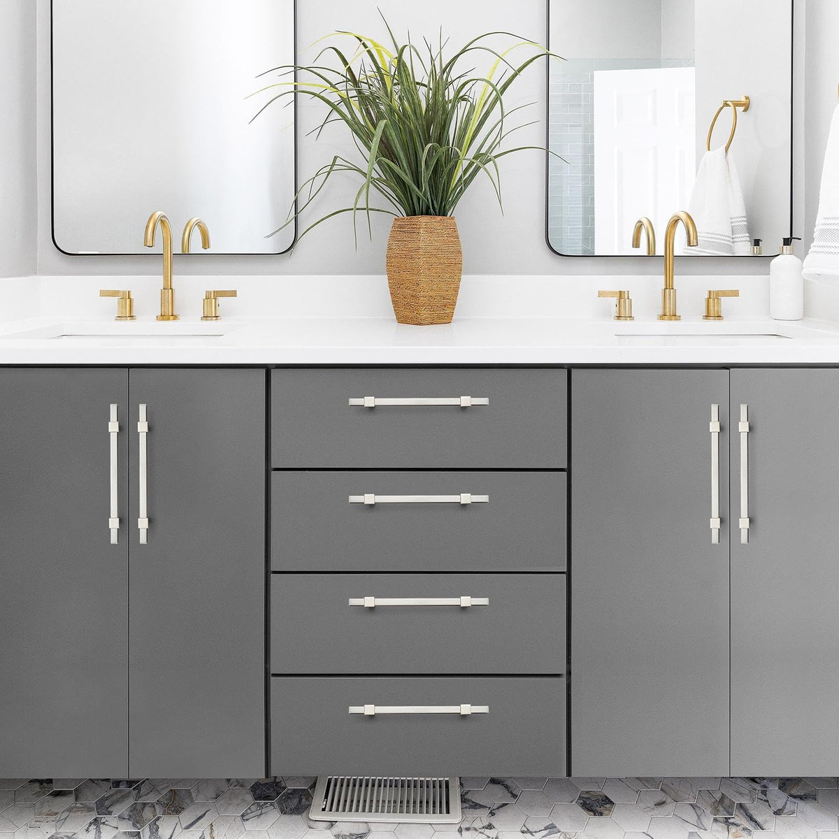 15 Pack Brushed Nickel Cabinet Handles, 5" Hole Center Drawer Pulls