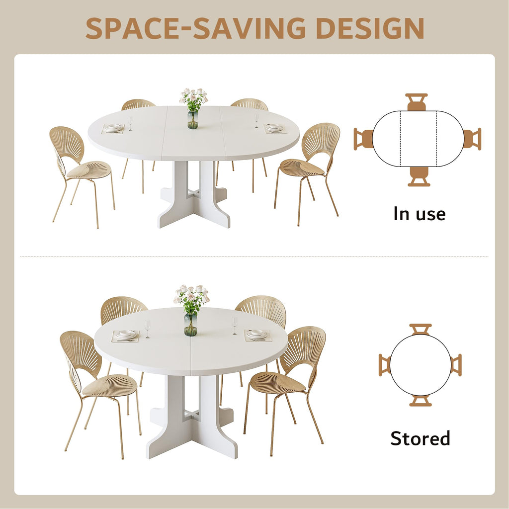 Inspired Saarinen Style 59" Round Extendable Dining Table for 4-6, Modern Kitchen Table with Heavy Duty Pedestal Base & Wooden Top, Oval
