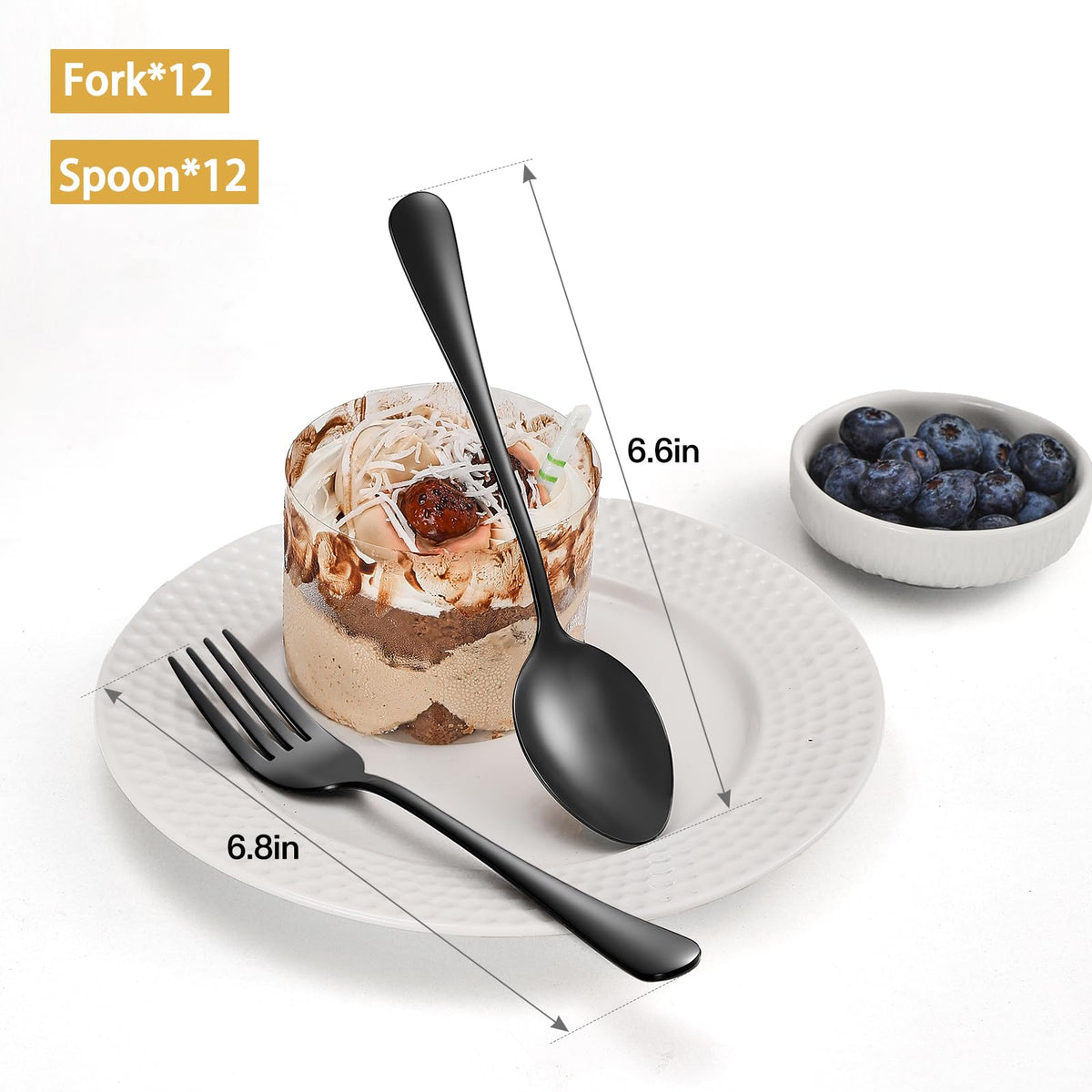 Spoons and forks set black silverware 24pcs stainless steel Dishwasher Safe