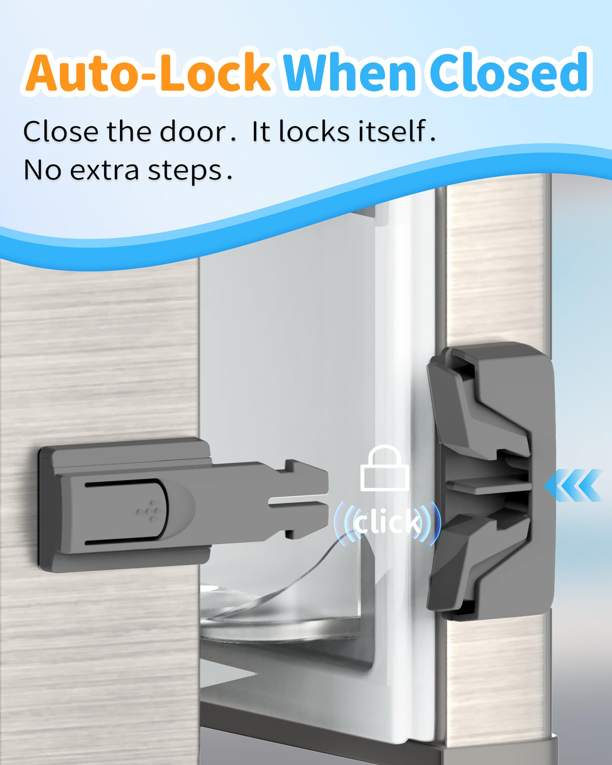 Child Safety Fridge Lock, Auto-Lock, Gray, 2-Pack