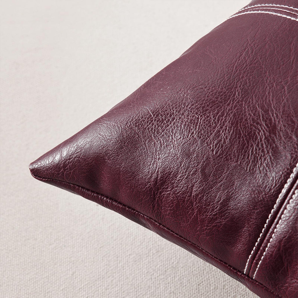2 Packs Burgundy Waterproof Faux Leather Decorative Throw Pillow Covers 18x18 Inch for Outdoor Couch Bed Sofa, Hand