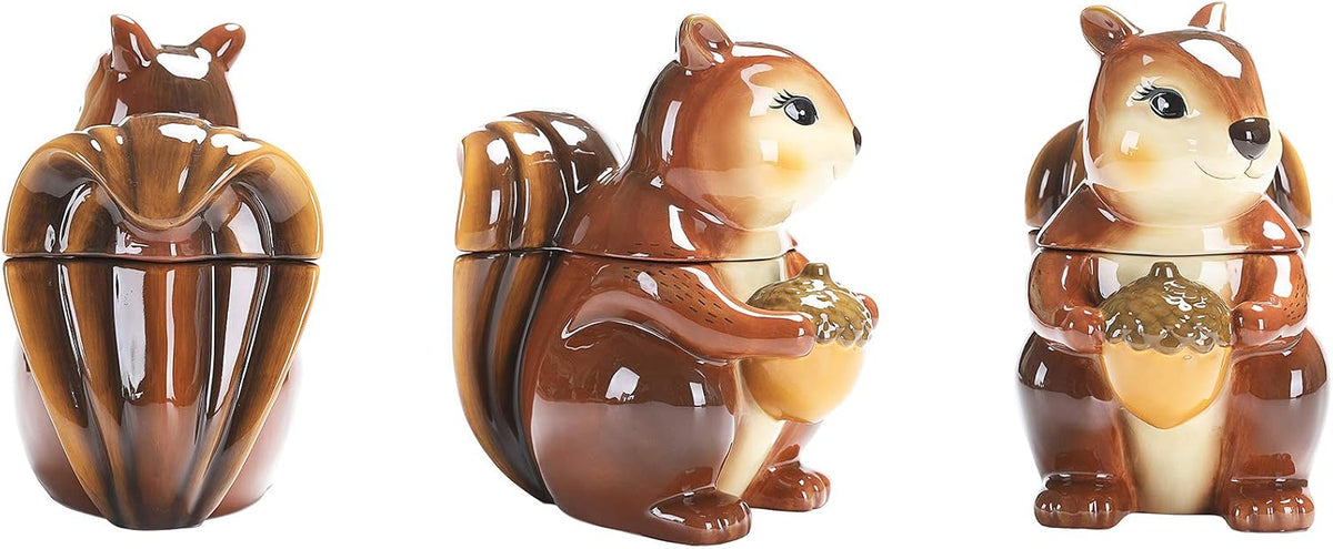 Squirrel 8 inch Air Tight Cookie Jar, Hand Painted Ceramic Container, Dishwasher Safe
