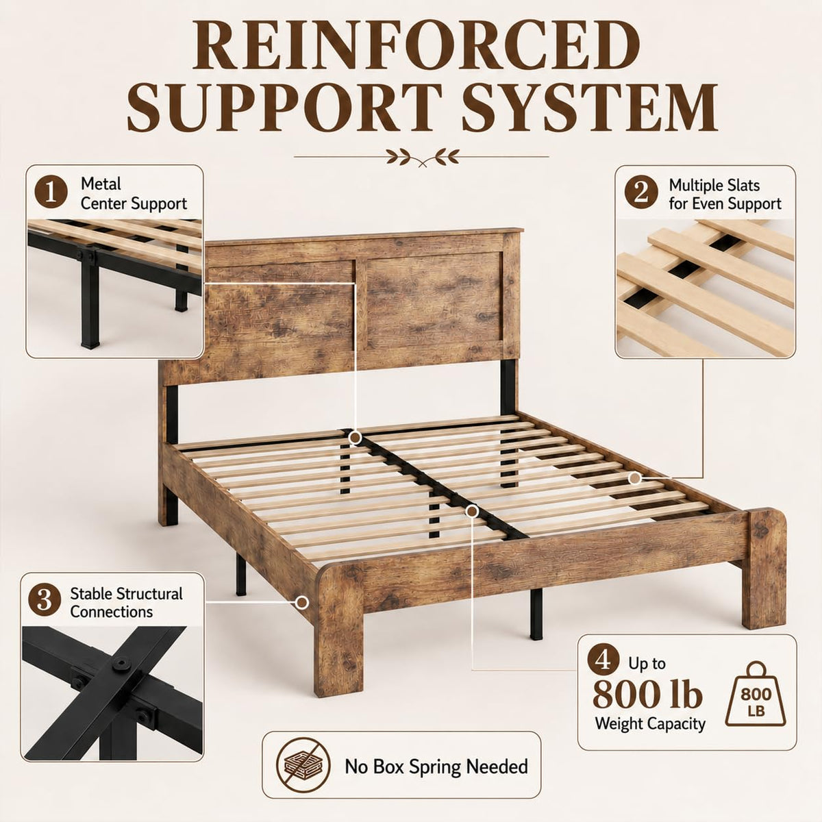 Rustic Wood Bed Frame with Headboard