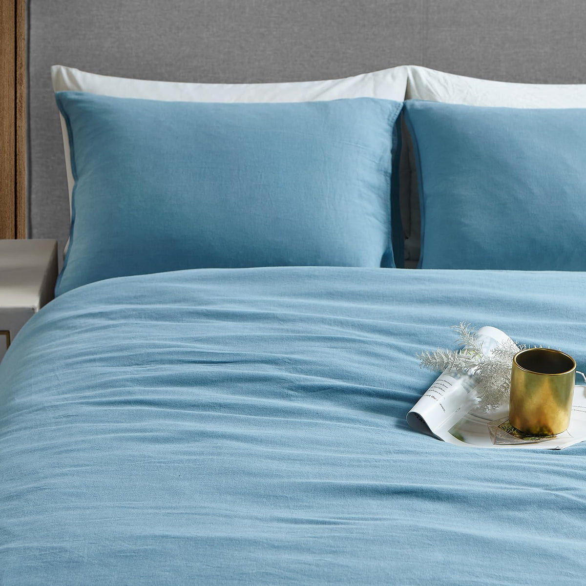 Linen Duvet Cover 3Pcs Set, Stonewashed Soft Linen Blend Bedding