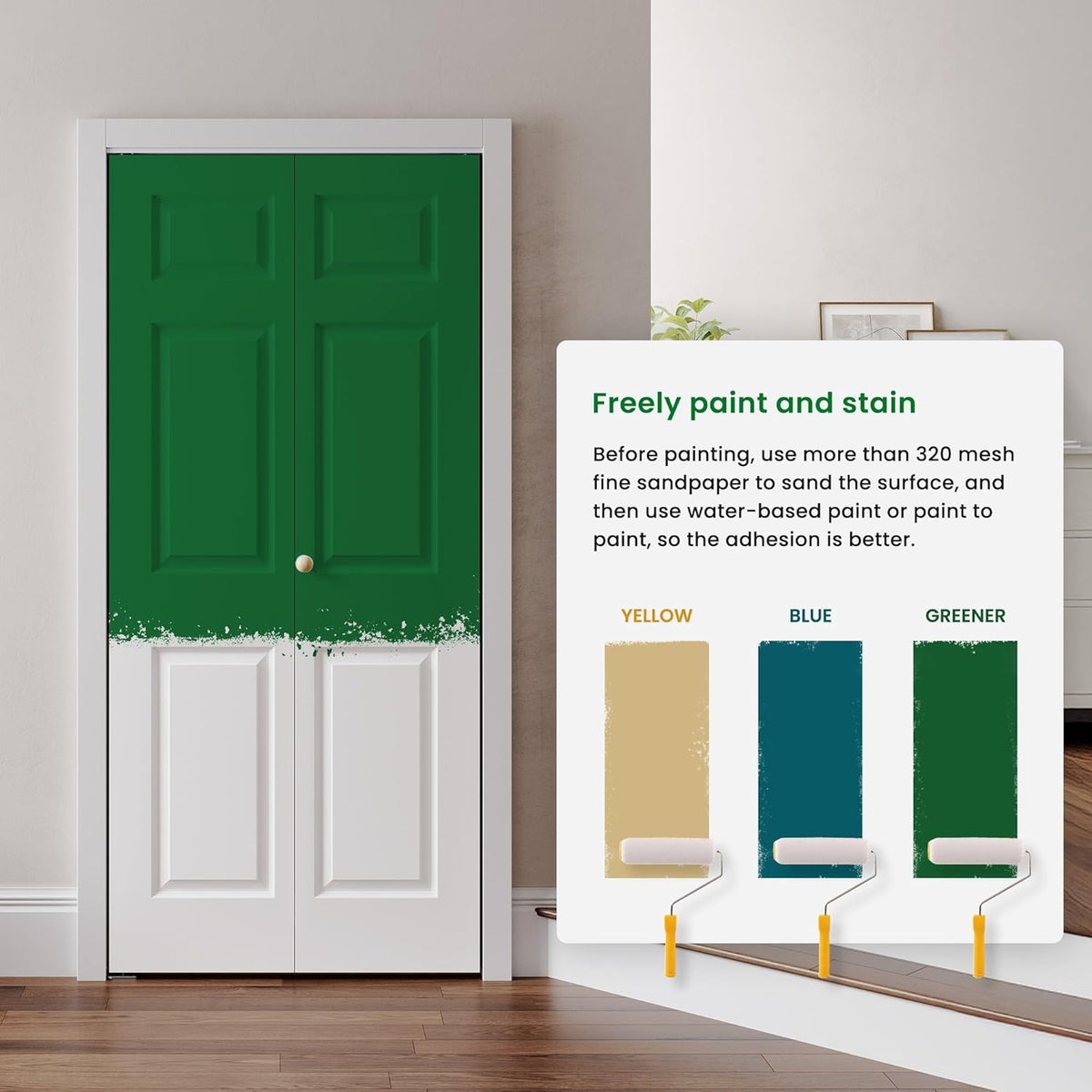 32" x 80" Paintable Bifold Door, 3-Panels Closet Doors with Hardward Kits, White Primed Surface Ready for Painting, 29