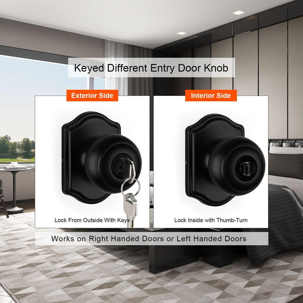 Black Entry Door Knob, Exterior Door Lock with Key 1 Pack