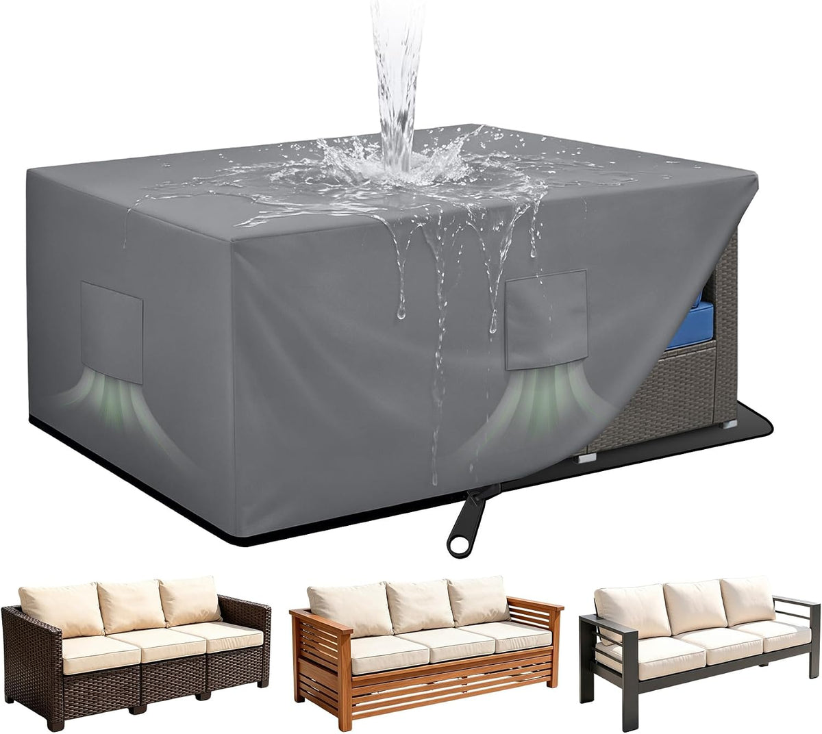 Patio Furniture Covers Waterproof Outdoor Couch Cover with Zipper | Fully Enclosed, Zipper Bottom, 79"L x 37"W x