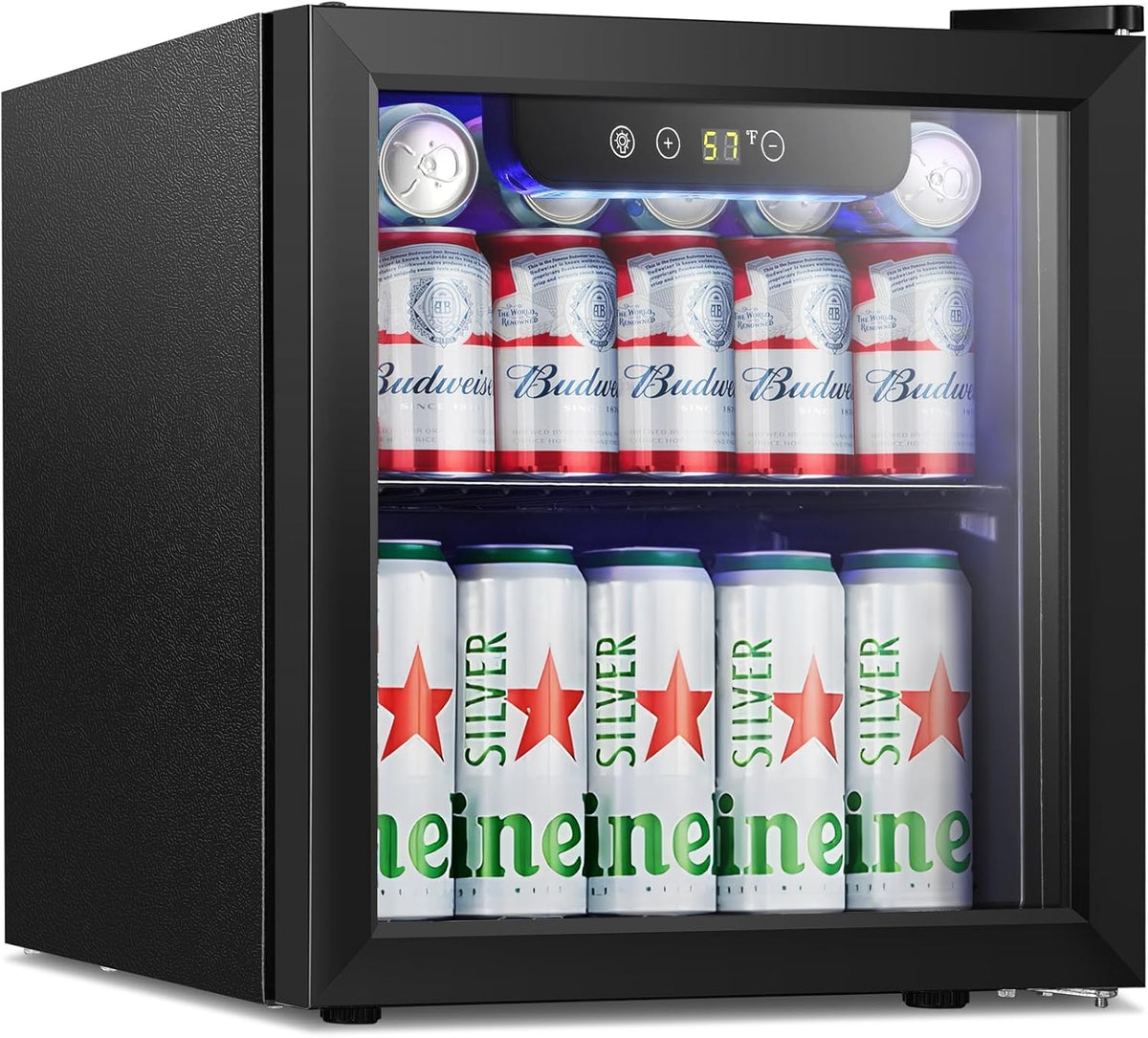 Mini Fridge Cooler - 12 Bottle 48 Can Beverage Refrigerator Glass Door for Drinks or Beer Wine