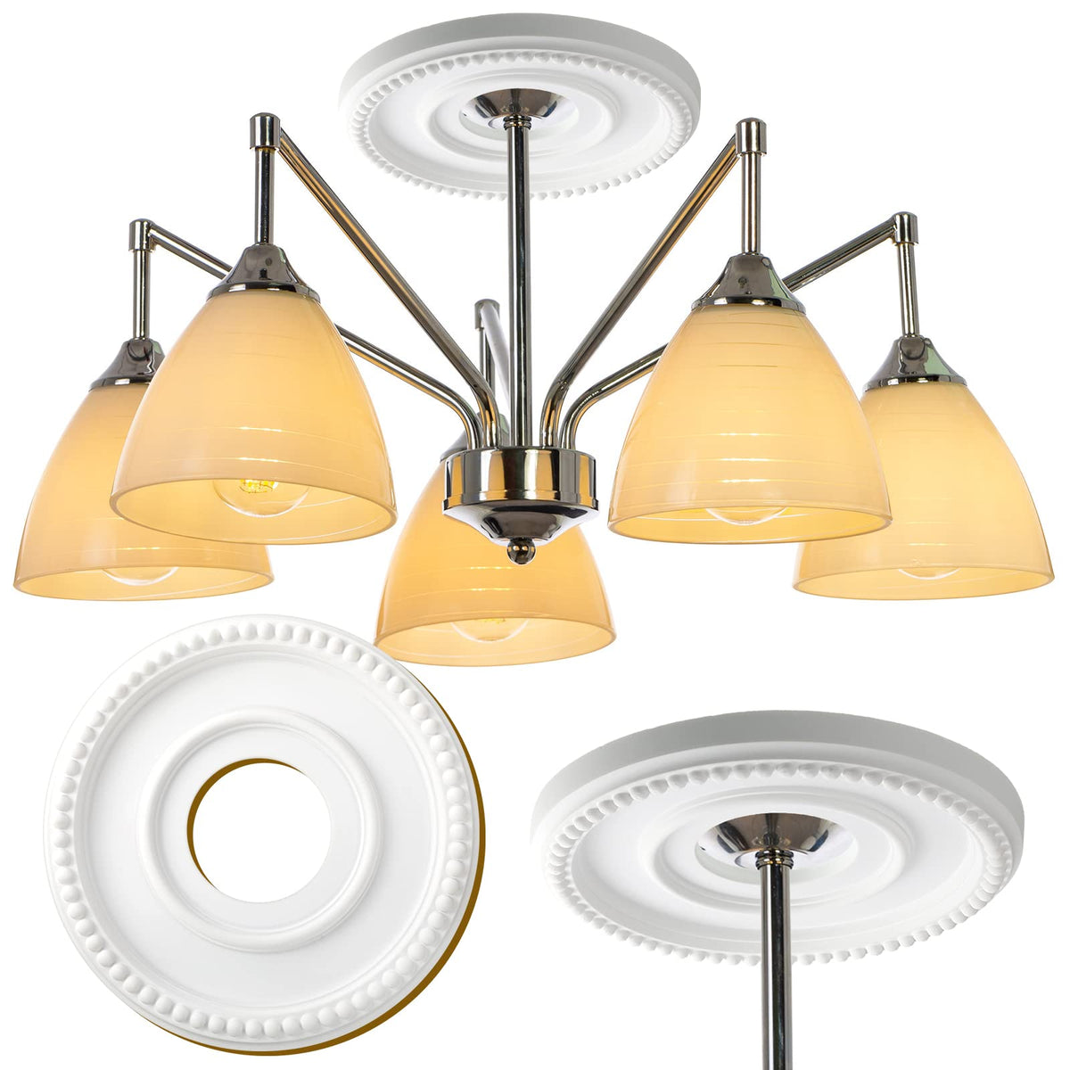 2 Pieces Ceiling Medallion Ceiling Fan Light Covers 12 1/2 OD x 3 7/8 ID x 3/4 P Smooth Ceiling Medallions for Light