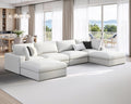 152" Modular Sectional Sofa, 6 Seats U Shaped Cloud Couch, White Linen