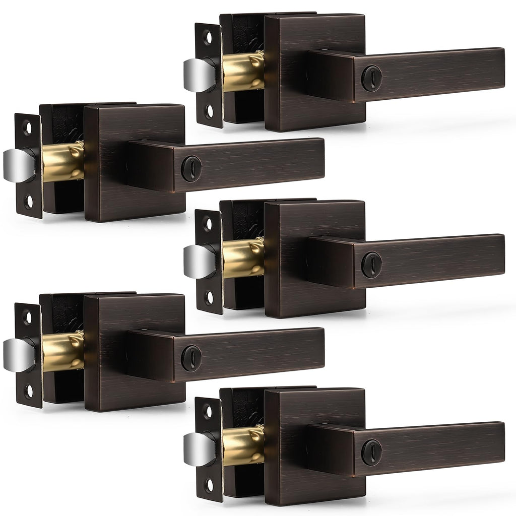 Bed and Bath Door Locks Interior Heavy Duty Privacy Levers in Oil Rubbed Bronze Modern Square Door Handles Keyless