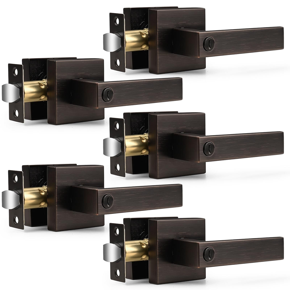 Bed and Bath Door Locks Interior Heavy Duty Privacy Levers in Oil Rubbed Bronze Modern Square Door Handles Keyless