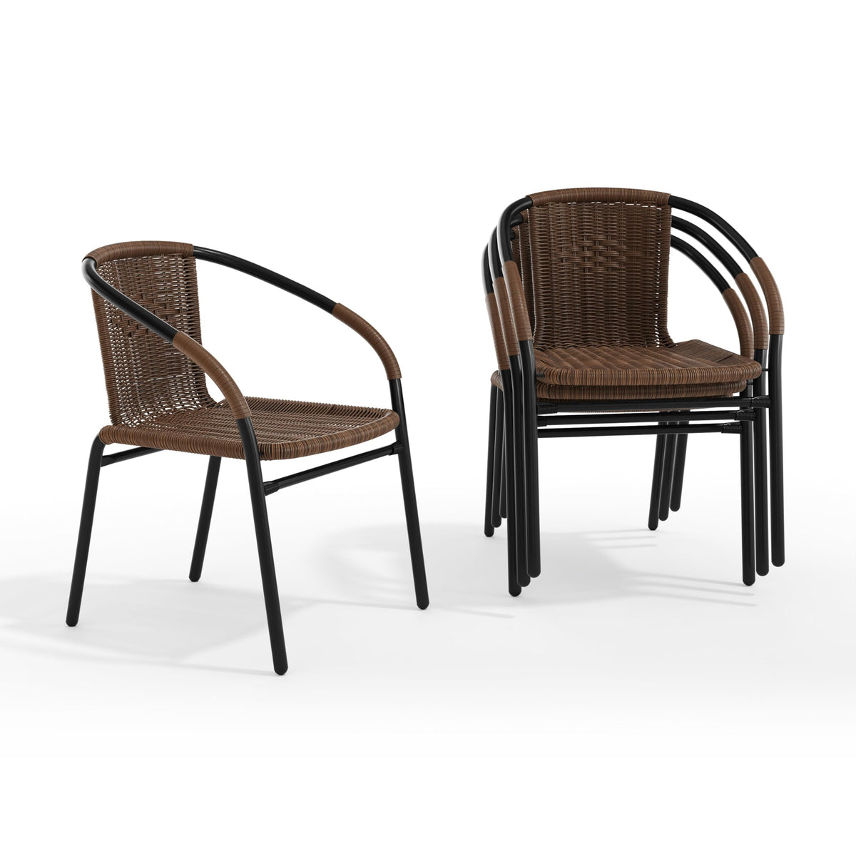 Brown PE Rattan Stackable Patio Dining Chair, 4-Pack
