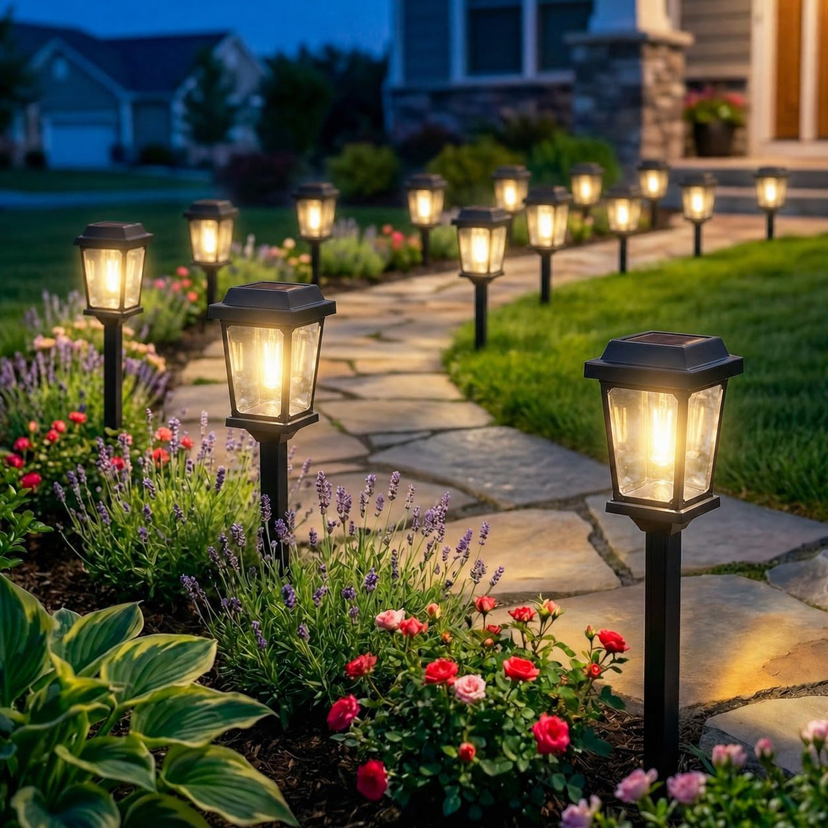 Solar Pathway Lights Outdoor 10 Pack, LED Solar Garden Lights