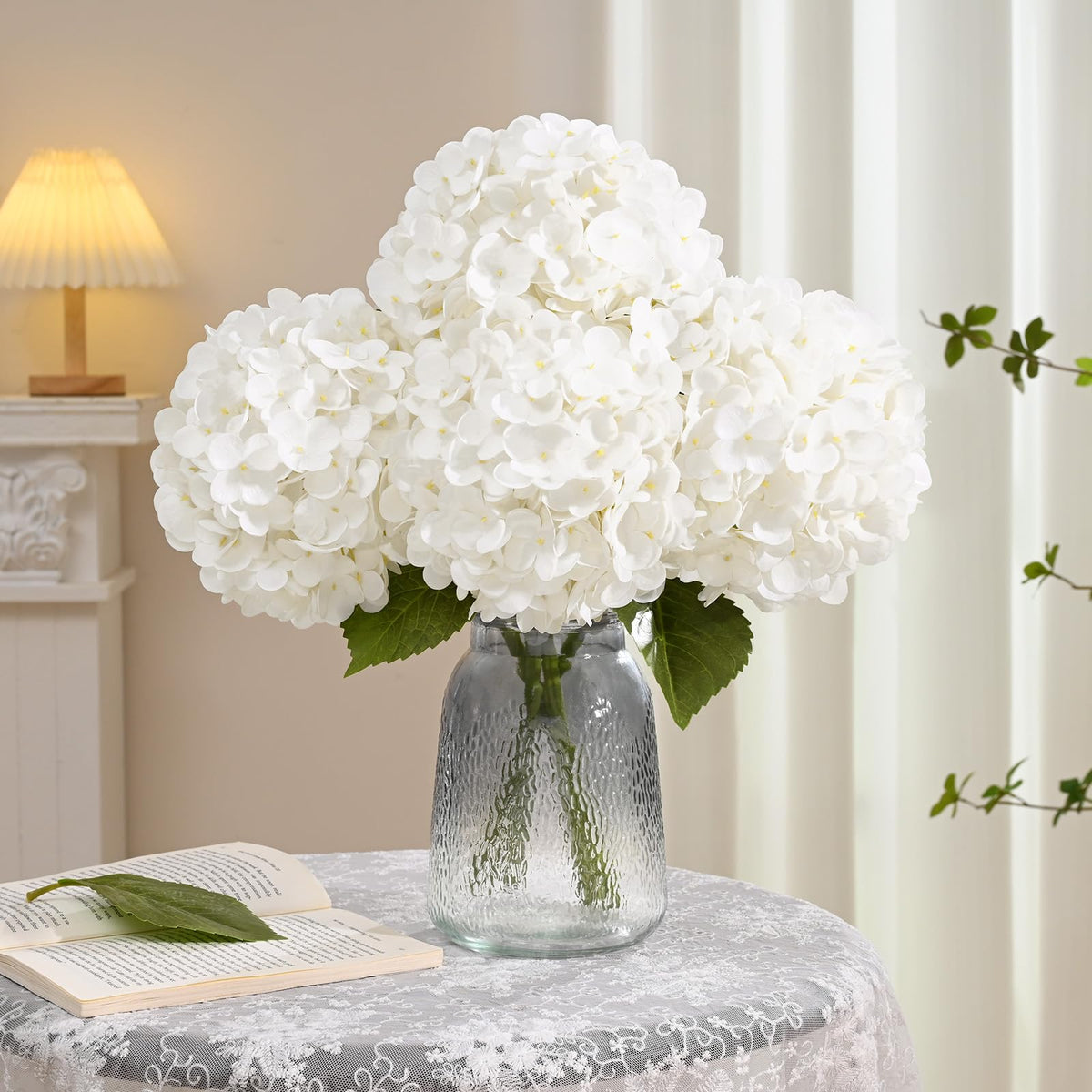 4 Pcs Real Touch Hydrangea Artificial, White