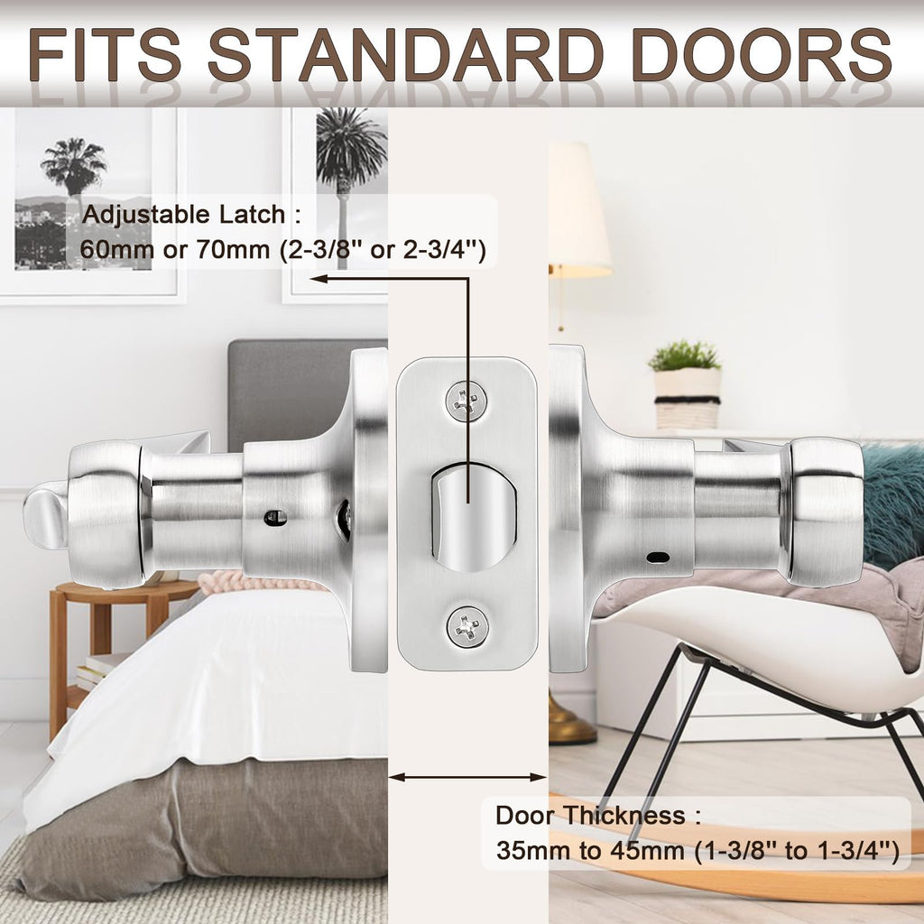 6 Pack Door Handles Privacy Door Levers, Heavy Duty Wave Style Bed/Bath Door Locks Interior Door Knobs, Reversible