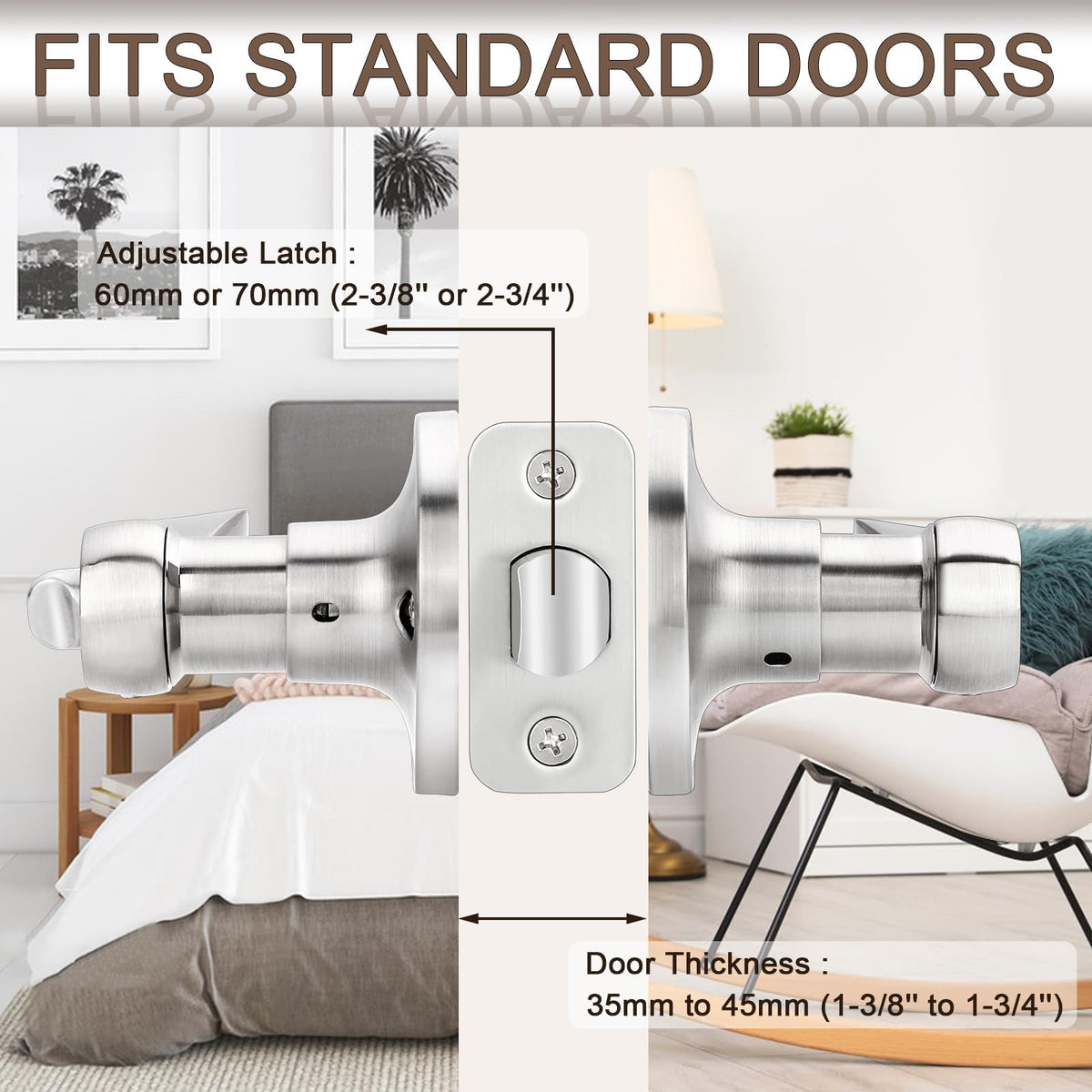 6 Pack Door Handles Privacy Door Levers, Heavy Duty Wave Style Bed/Bath Door Locks Interior Door Knobs, Reversible