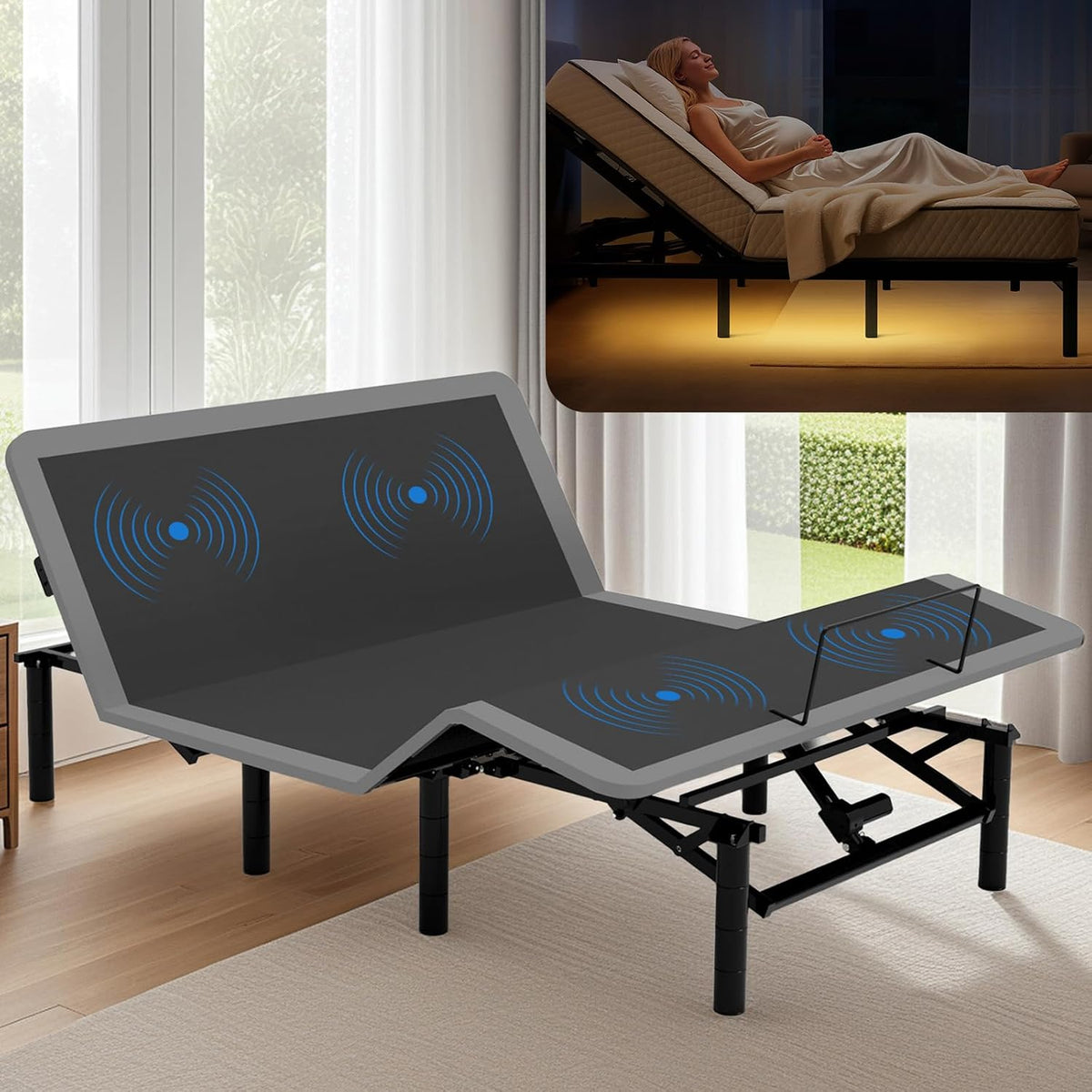 Ergonomic Queen Size Adjustable Bed Base, Metal Bed Frame Adjustable Head & Foot Incline, Zero Gravity Electric Bed