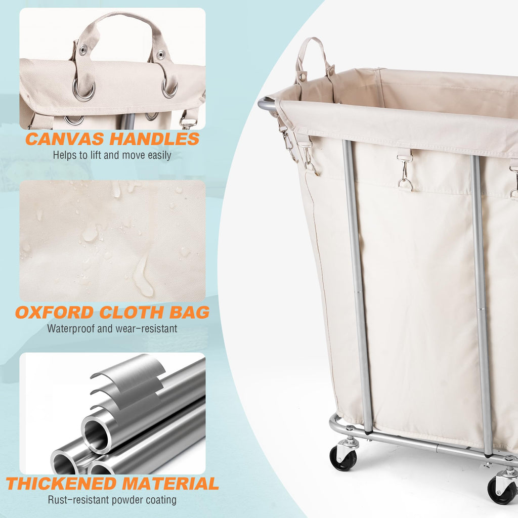 120L Rolling Laundry Hamper, Beige