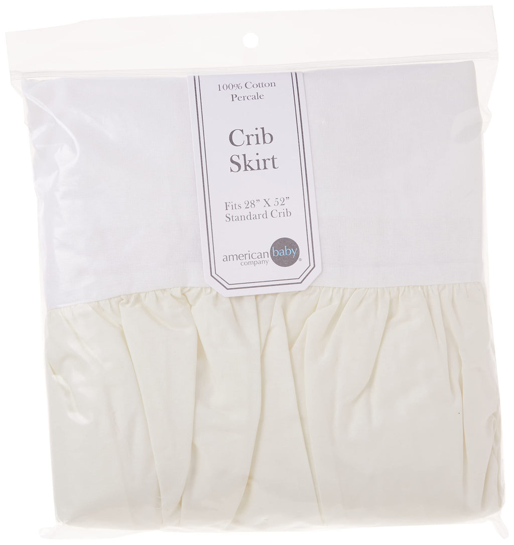 100% Natural Cotton Percale Ruffled Crib Skirt, Cream, 52"L x 28"W + 13.5"