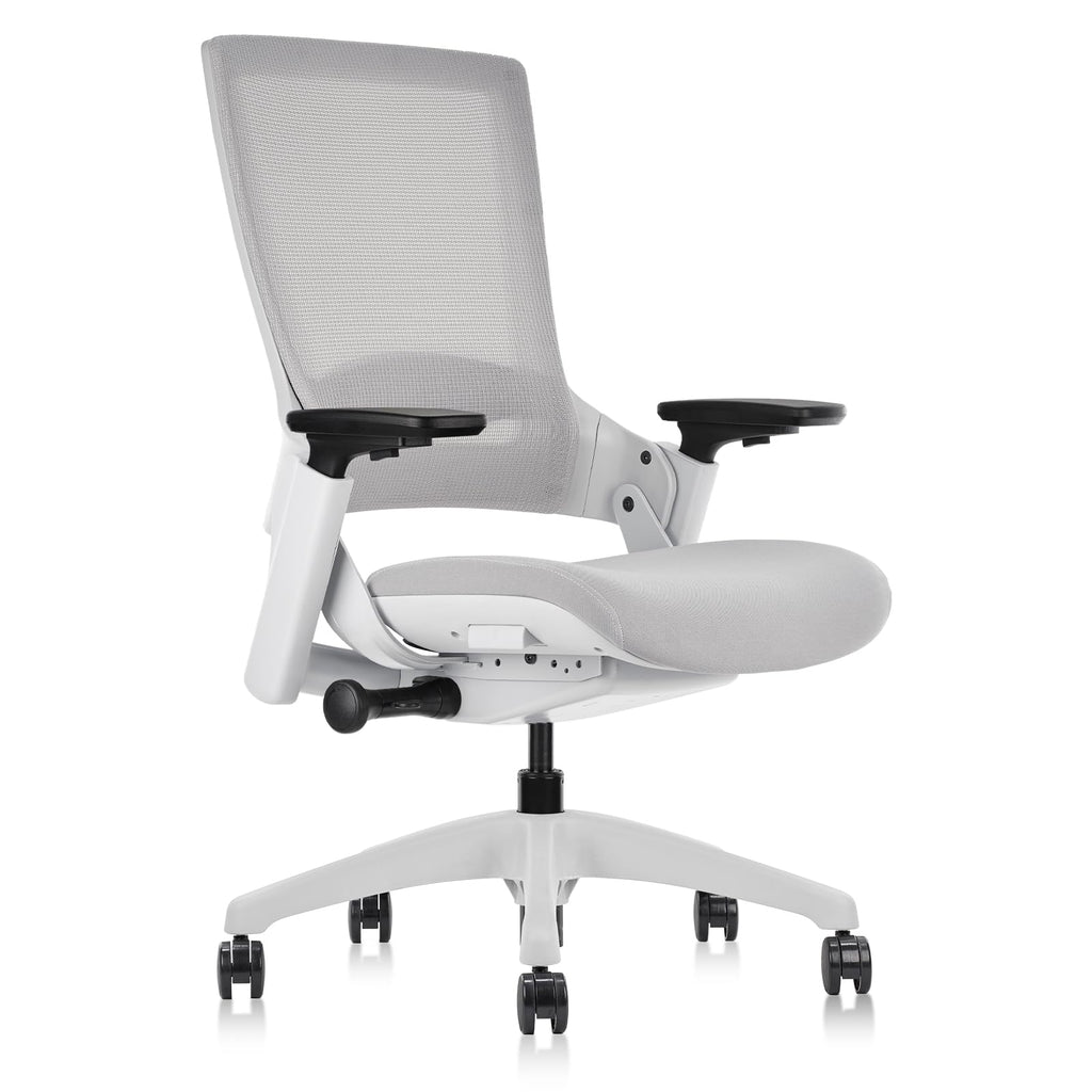 Ergonomic Office Chair — Light Grey Mesh, Flex Back, Adjustable Seat Depth