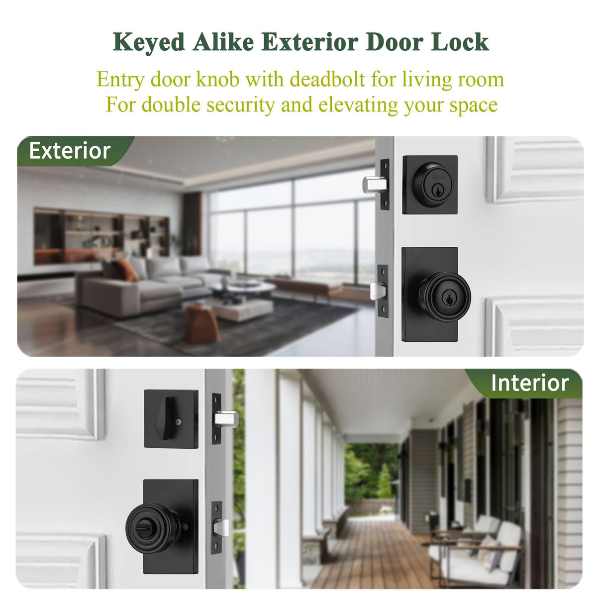 Black Door Knobs Interior, Keyed Alike Exterior Door Lock Set