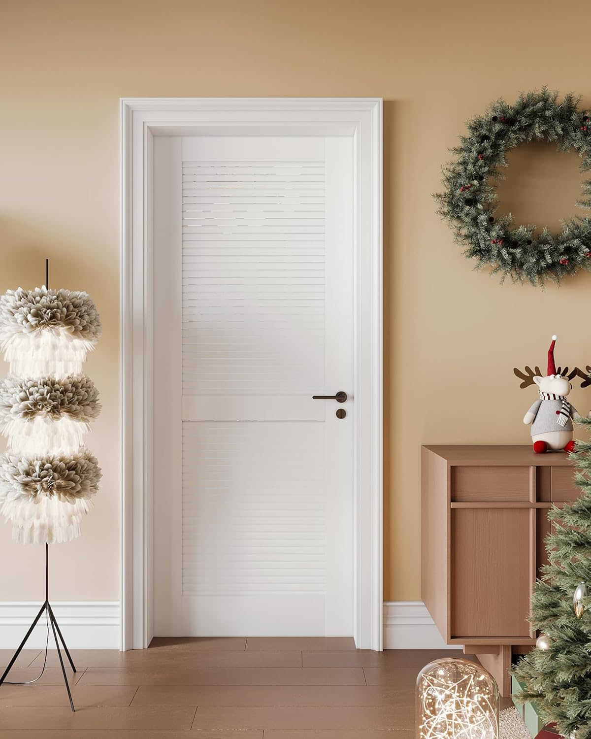 18"x 80" Louvered Interior French Slab Door, Pre-Assembled White Primed Solid Core Panel w/o Prehung Jamb, Vented Door for Pantry Closet Laundry Bedroom