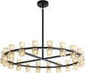40" 40-Light Black Modern Farmhouse Crystal Wagon Wheel Chandelier