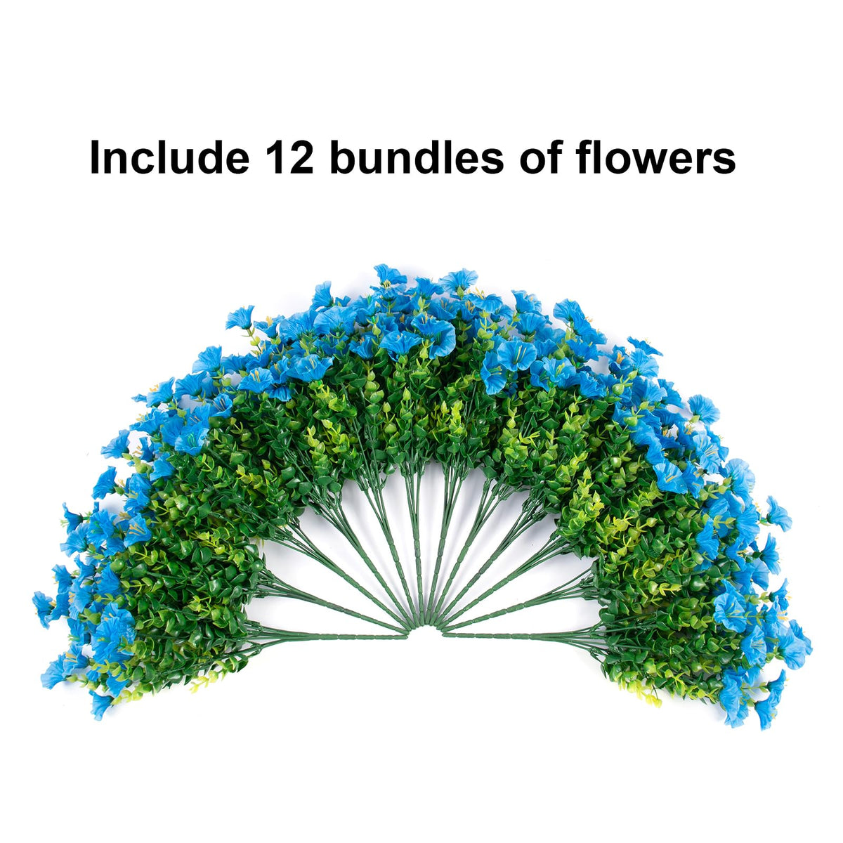 Artificial Fake Outdoor Flowers Plants for Spring Summer Decor, 12 Bundles Outside Silk Blue Morning Glory UV