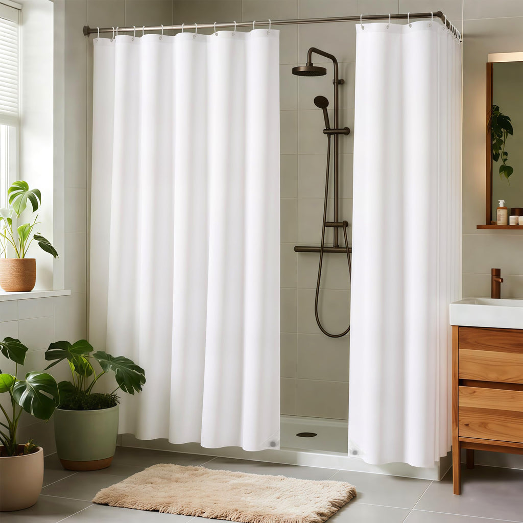 Fabric Shower Curtain Liner 72x72 Inch-White Shower Liners with Magnets