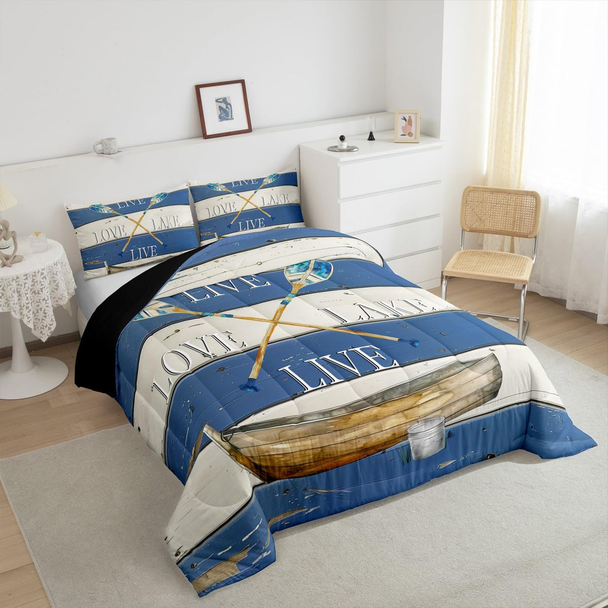 Lake House Decor Bedding Set For The Home Rustic Farmhouse Cabin Lodge Comforter Gift Lover, Lake Paddle