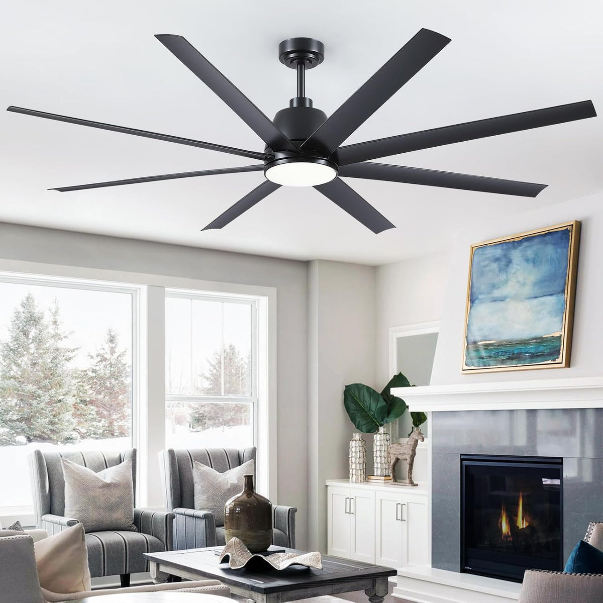 72" Black Indoor/Outdoor Ceiling Fan with Light & Remote