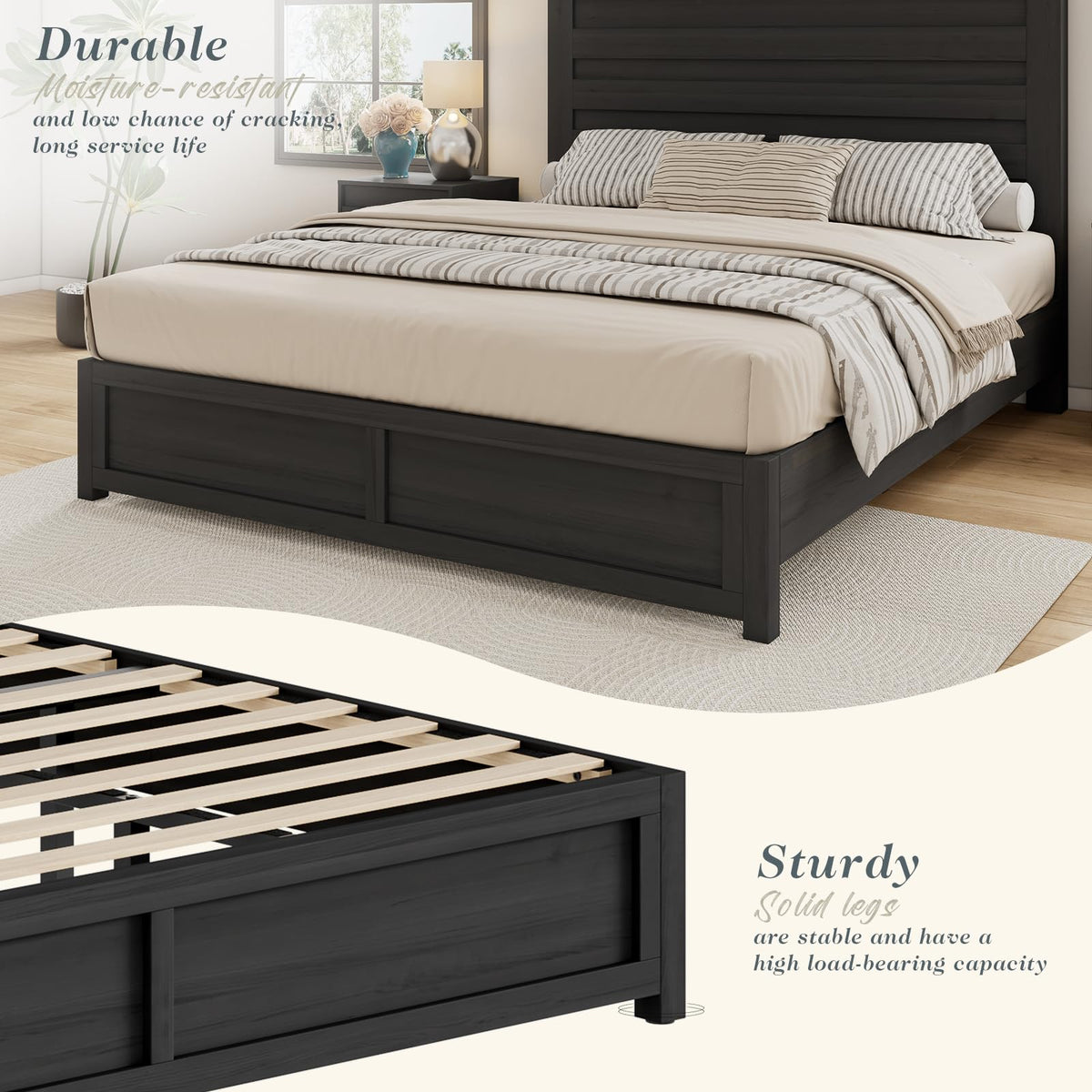 Farmhouse Platform Bed with 49" Headboard & Footboard
