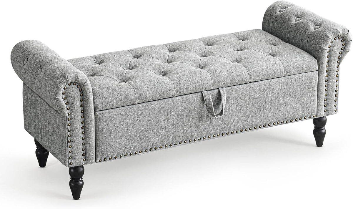 51" Bedroom Bench, End of Bed Bench with Button-Tufted Large Upholstered Storage Bench Ottoman Linen Window Benches