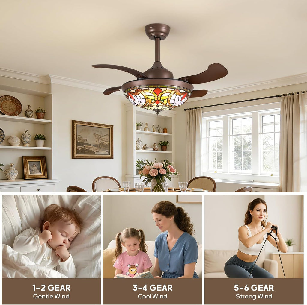 36" Chandelier Retractable Ceiling Fan with Light