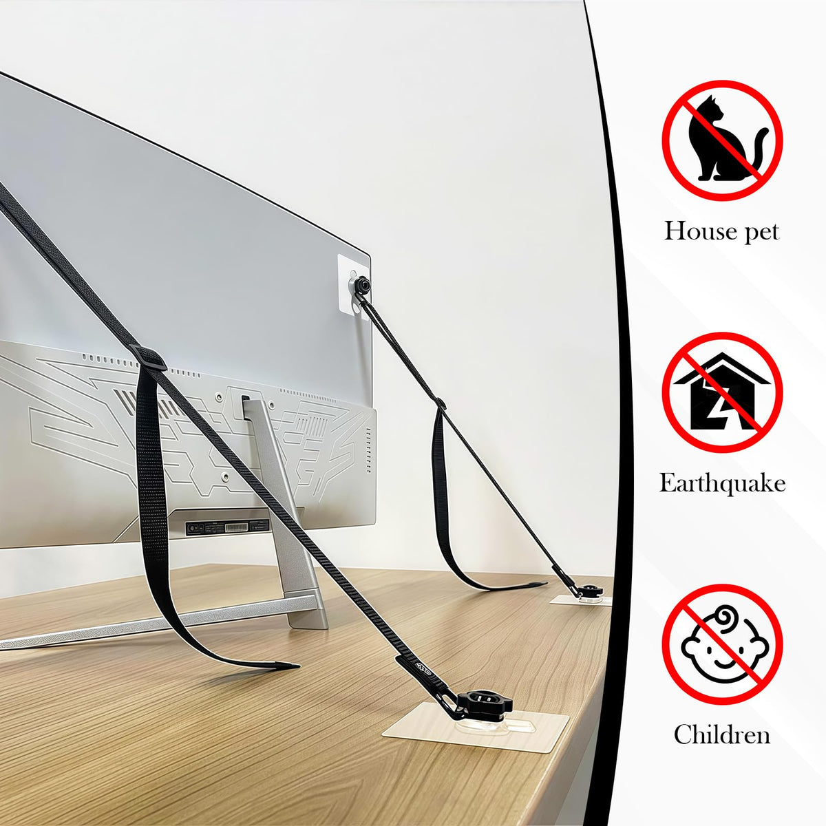 2 Pack Adjustable TV Safety Straps, Wall Anchors Prevent Falling Strap, No-Drill Adhesive Anti-Tip Furniture Anchors