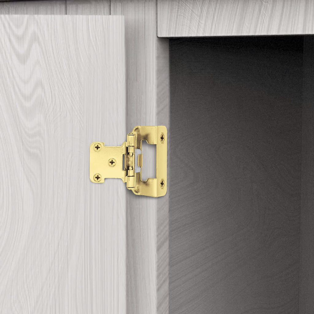 20 Pack (10 Pairs) 1/2 Inch Overlay Partial Wrap Hinges Brass Gold