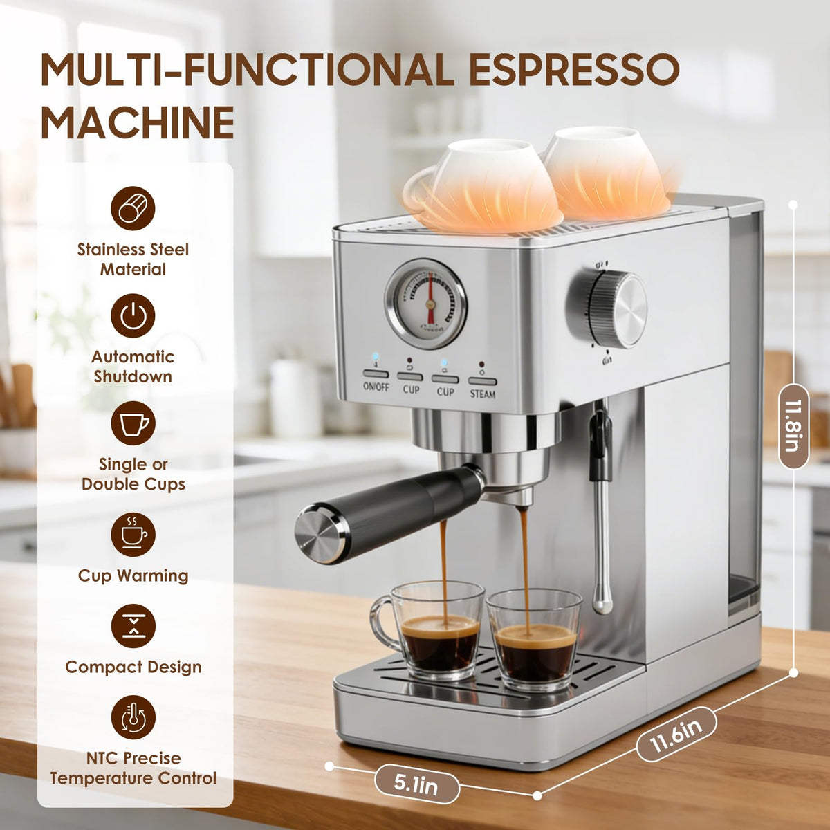 Espresso Machine 20 Bar with Milk Frorther, Stainless Steel,Silver