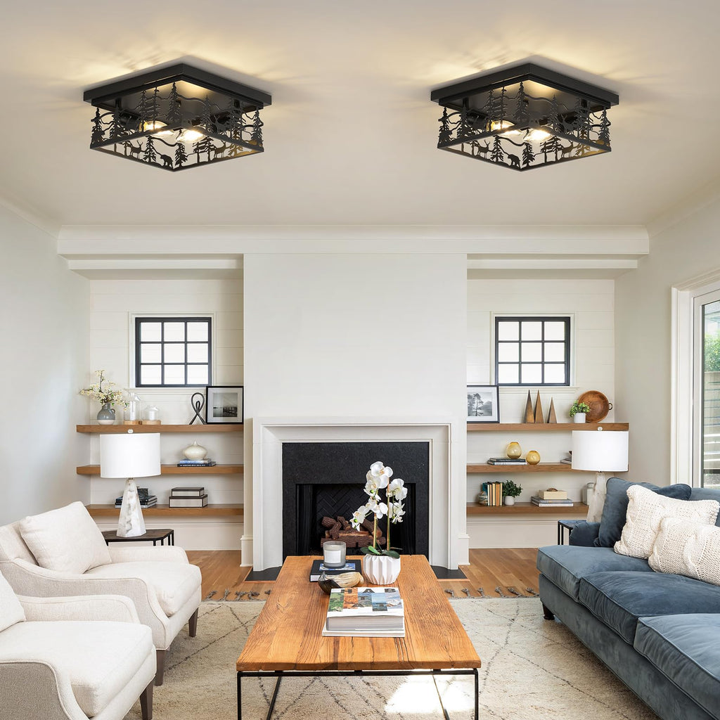 2 Pack Flush Mount Ceiling Light, 11" Rustic Square Ceiling Light