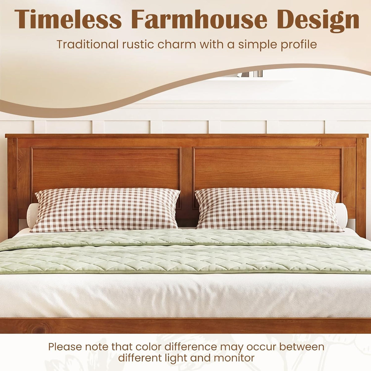 Mid-Century Modern Queen Wood Platform Bed Frame with Headboard and Under-Bed Storage, Walnut