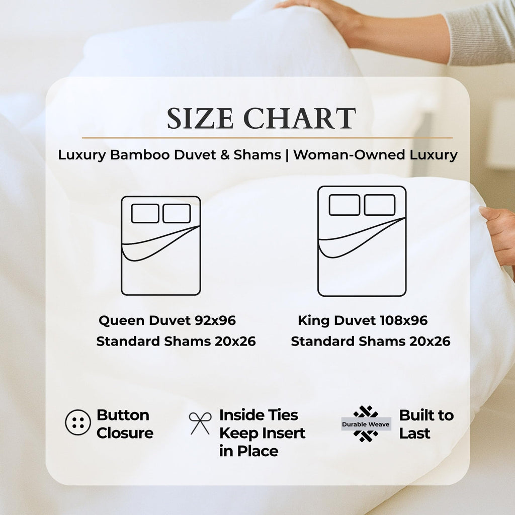 Queen Size Duvet Cover Set, Luxury 100% Viscose Derived from Bamboo, with 2 Standard Shams, Button Closure/Corner