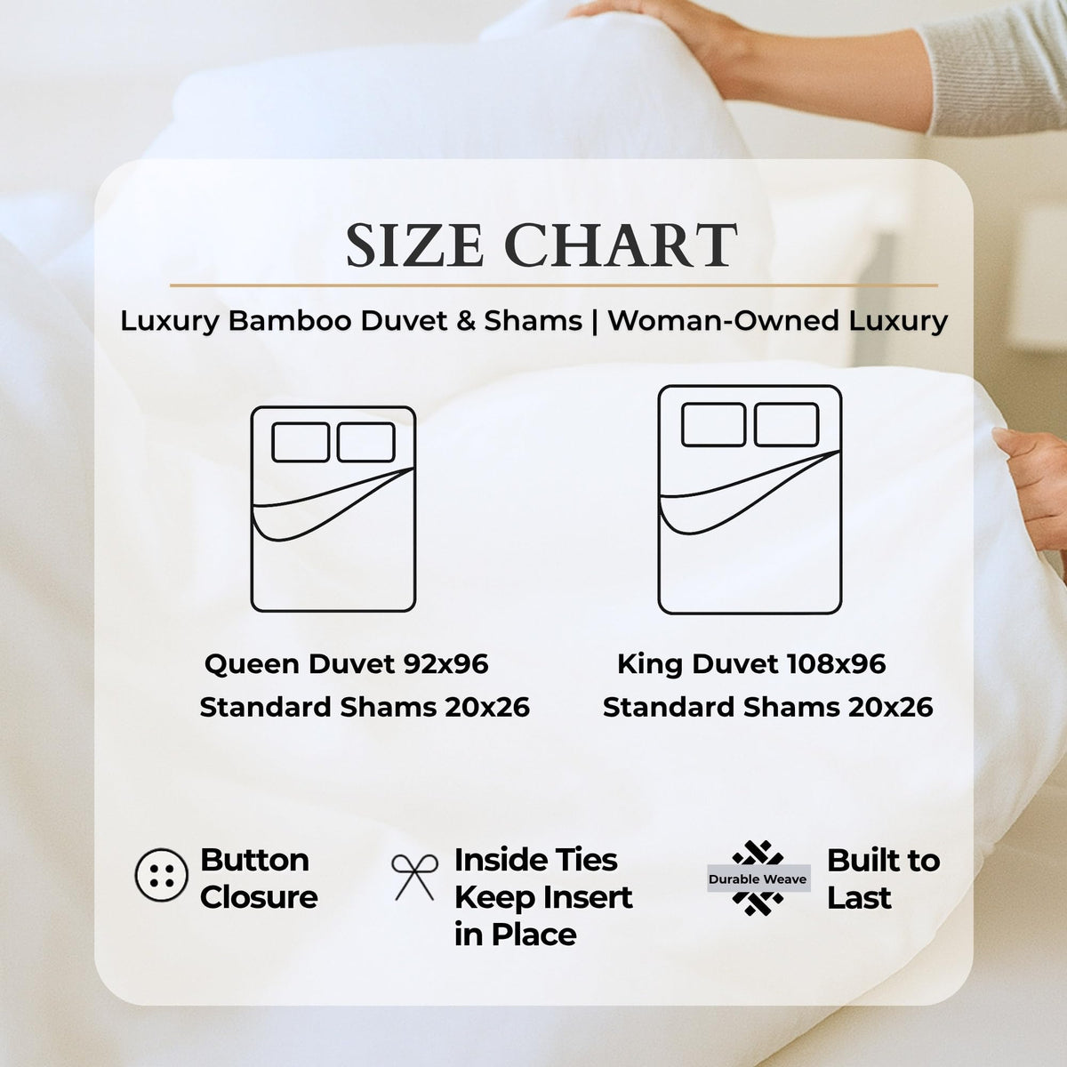 Queen Size Duvet Cover Set, Luxury 100% Viscose Derived from Bamboo, with 2 Standard Shams, Button Closure/Corner