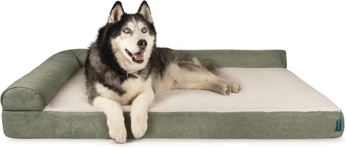 Leaner Orthopedic Chaise Dog Bed, L-Shaped Bolster, Jumbo+, Sage