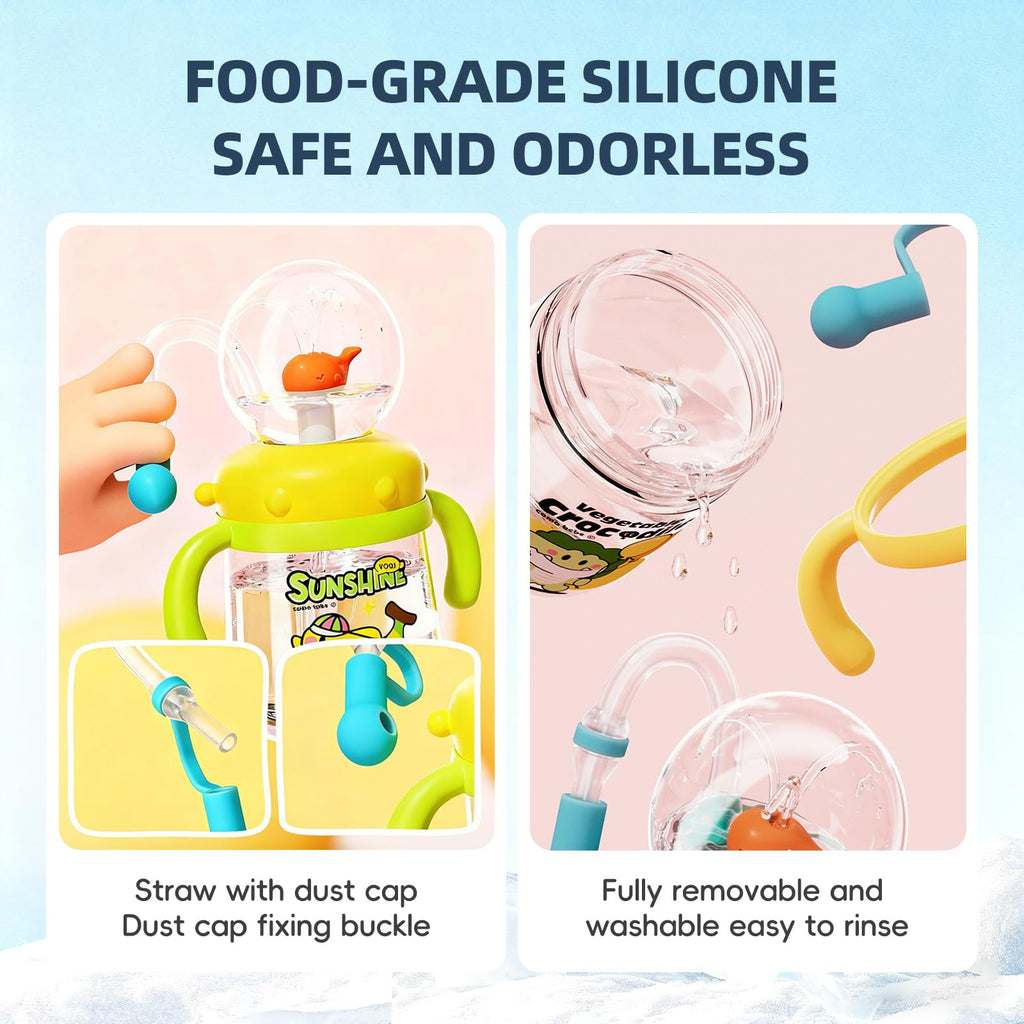 Whale Fountain Cup for Kids Toddlers: 10oz/300ml Spill Proof Toddler Sippy,Straw Cup with Handle & Strap