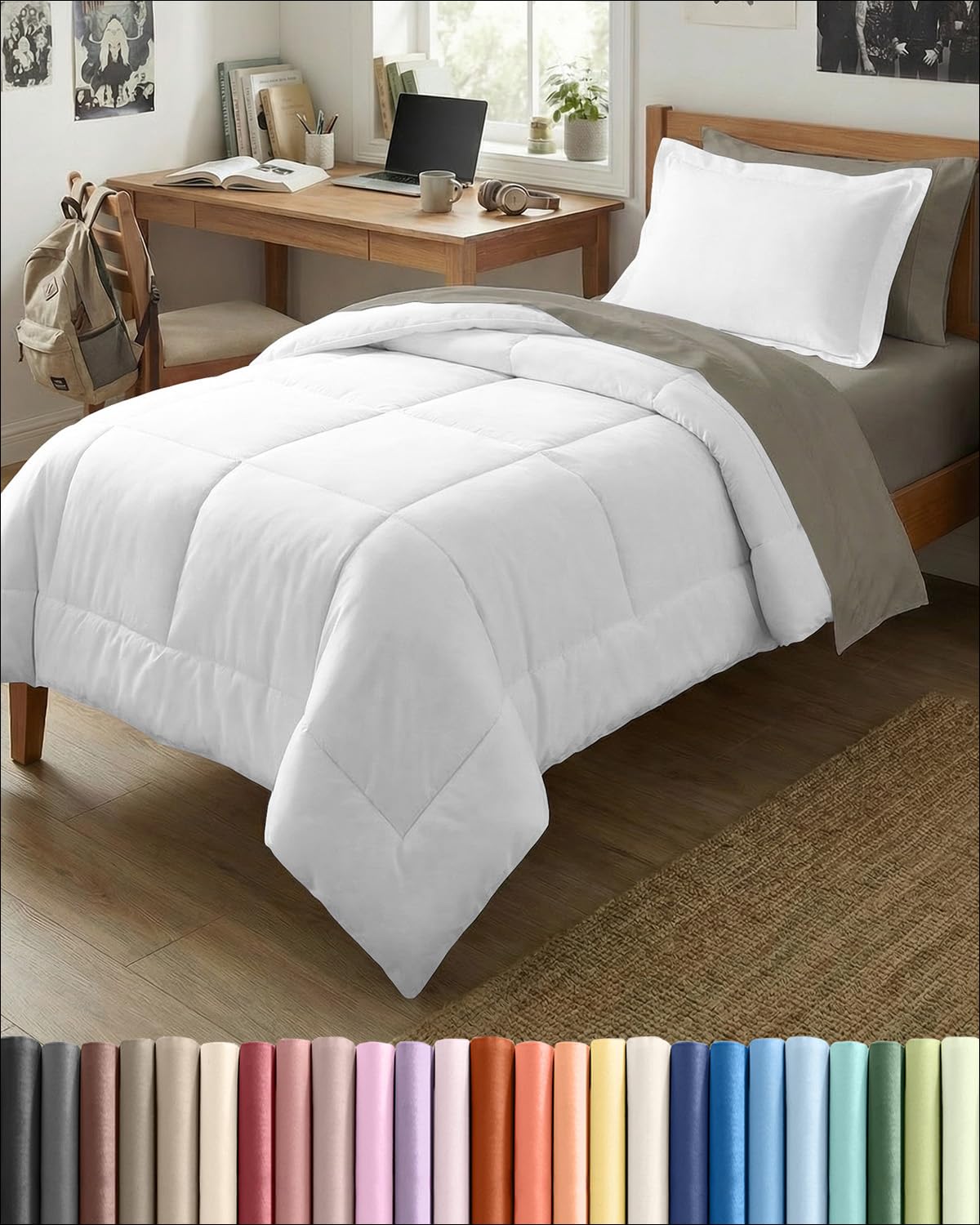 XL Comforter Set - White Bedding for All Seasons - 2 Piece Bed Set