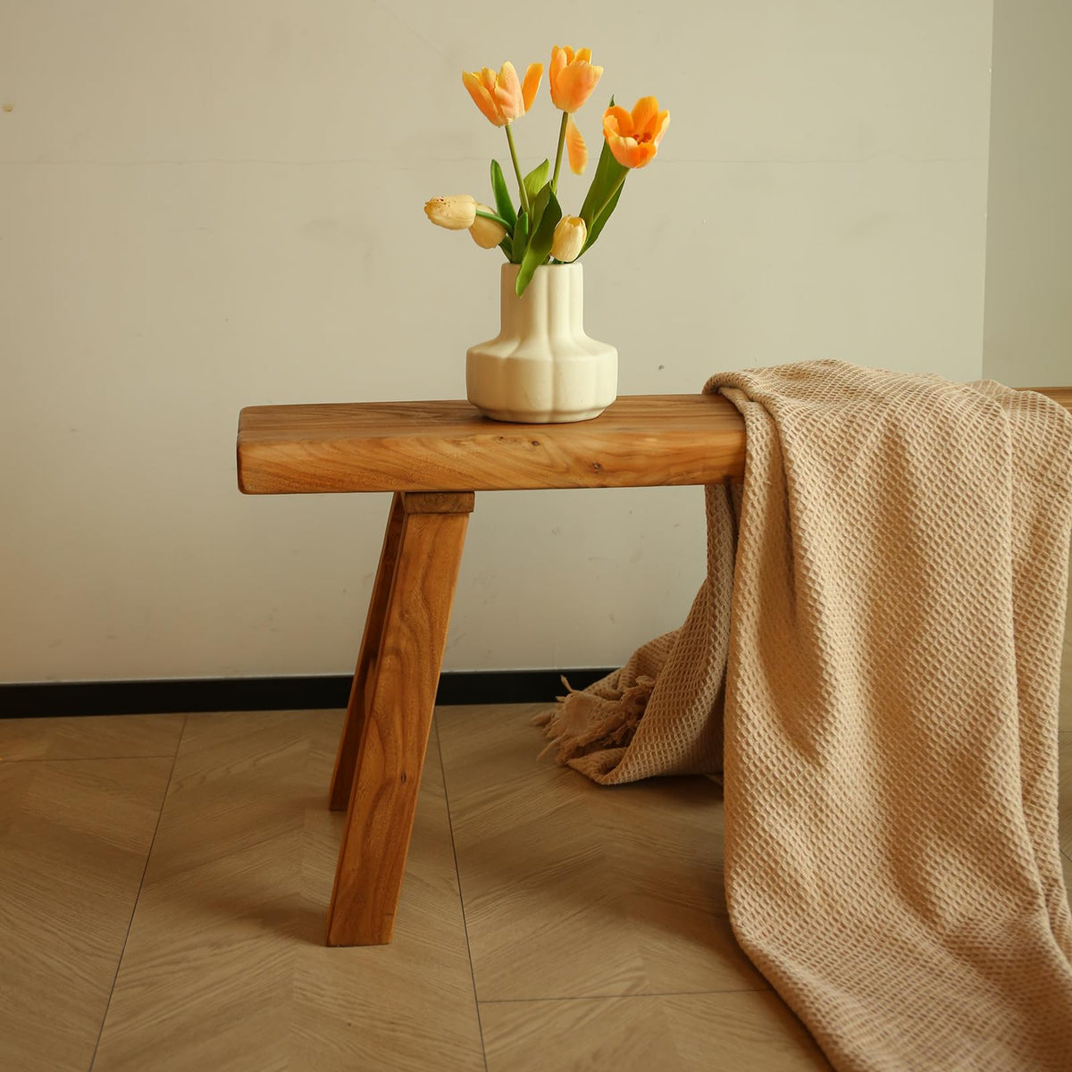 Wooden Bench Indoor - Rustic Farmhouse Narrow Entryway Bench with Slim Skinny Design, Natural Solid Wood, Perfect