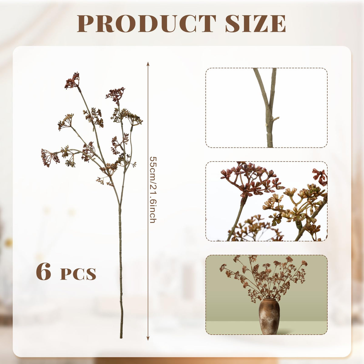 6 Pcs Faux Dusty Plum Berry Stem Fall Decor, Orange, 22 Inch