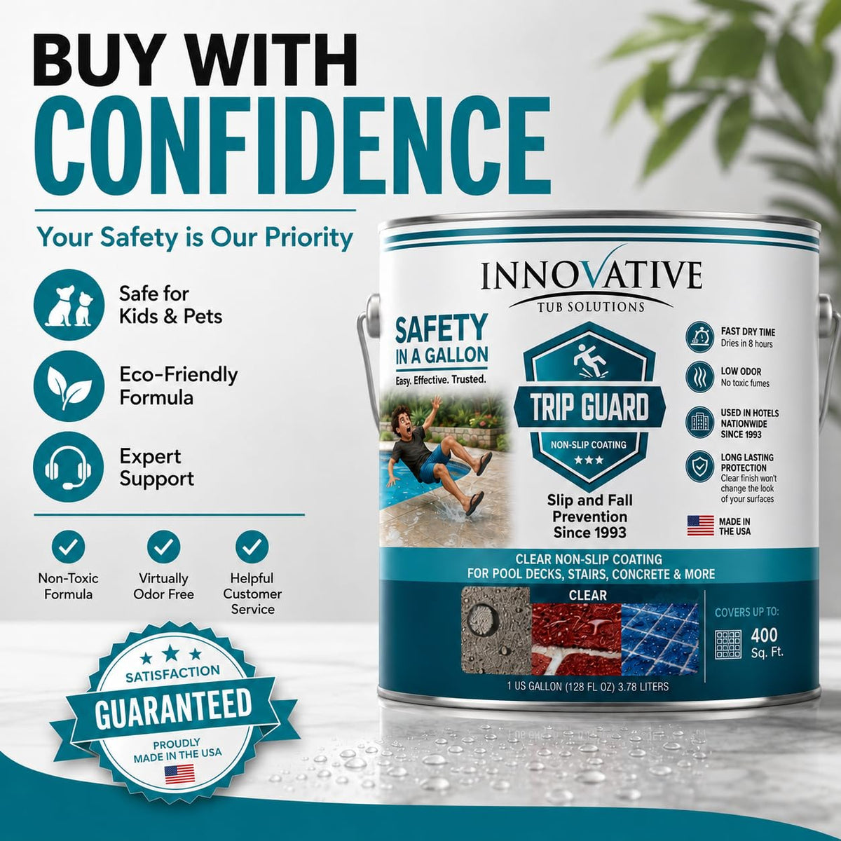 Trip Guard Clear Textured Anti Slip Floor Coating and Sealant - Slip Resistance for Concrete, Stairs, Ramps, Patios