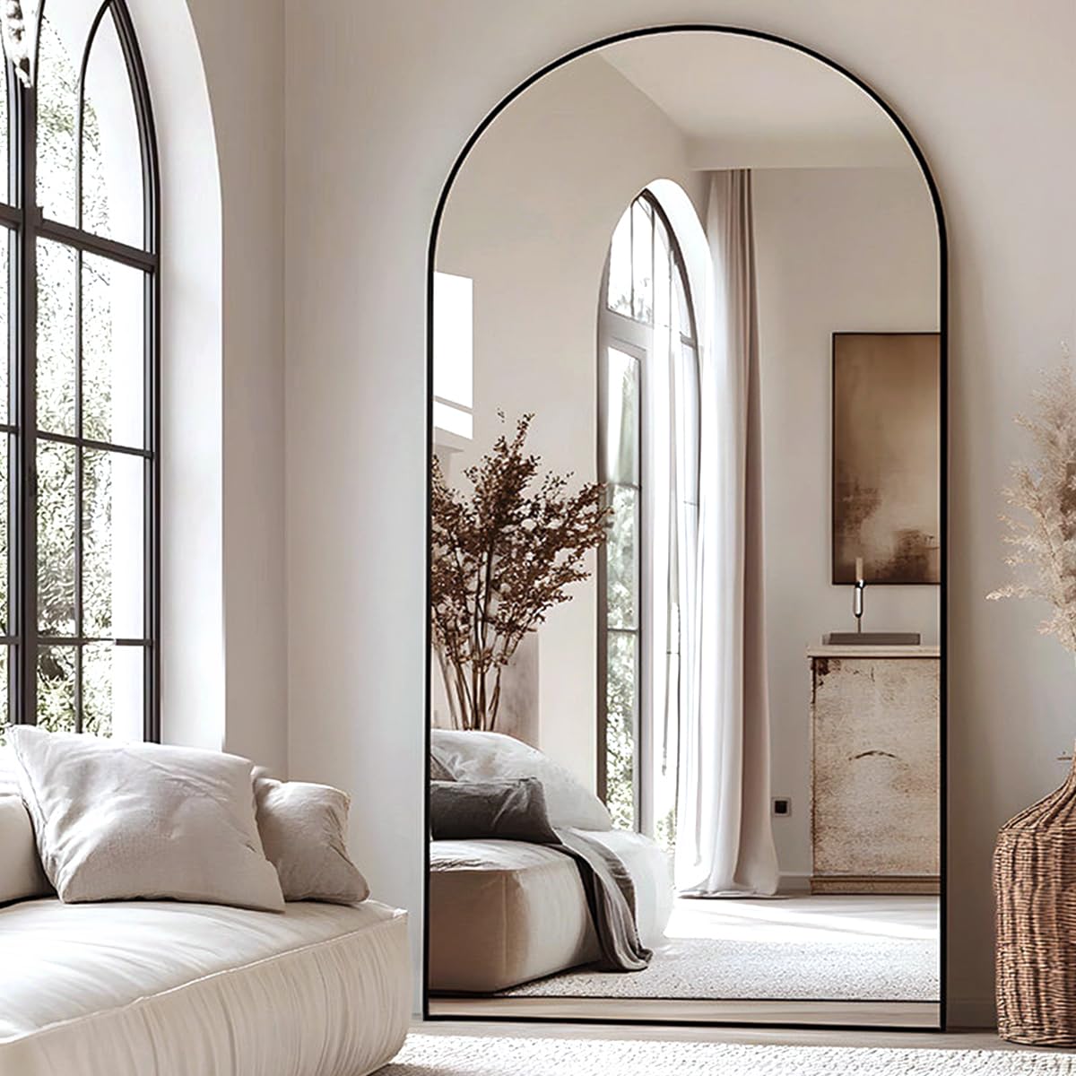 Arched Full Length Mirror, Floor Mirror with Stand, 90"x46" Large, Oversize Mirror, Black