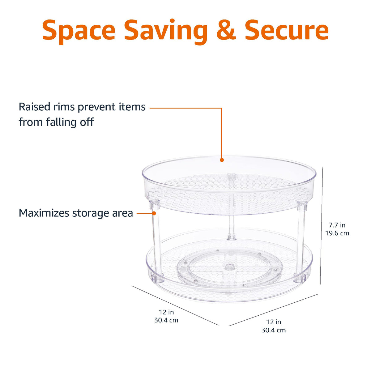 2 Tier Lazy Susan Turntable Organizer for Condiments, 12" Diameter, Clear